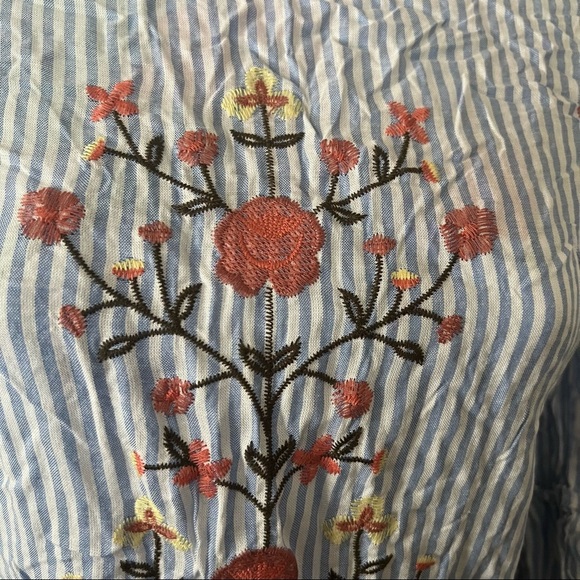 Xhilaration Blue White Stripe Blouse with Floral Embroidery - Picture 3 of 5